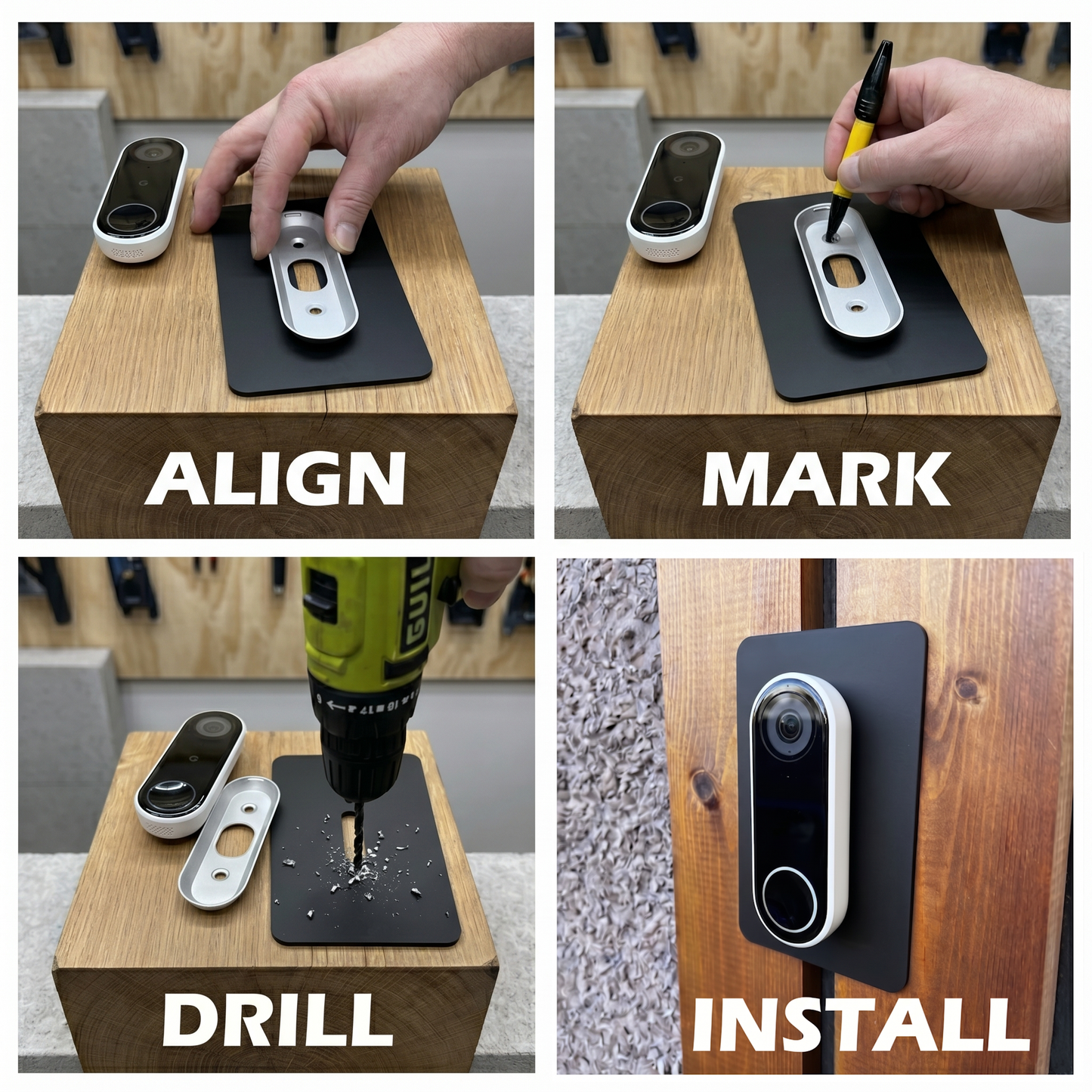 Drill-to-Fit Wall Plate for All Google Nest Doorbells – Covers Old Holes, Fits Any Model