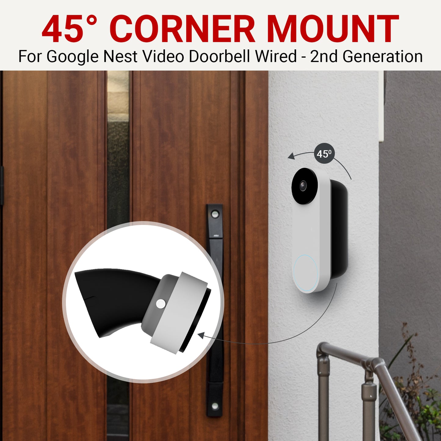 No-Drill Corner Mount for Google Nest Hello Video Doorbell Wired 2nd Generation