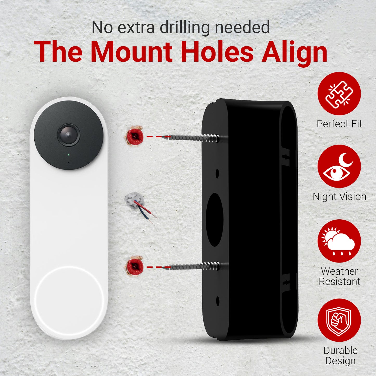 No-Drill Corner Mount for Google Nest Hello Video Doorbell Wired 2nd Generation