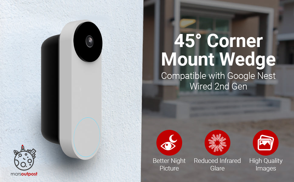 No-Drill Corner Mount for Google Nest Hello Video Doorbell Wired 2nd Generation