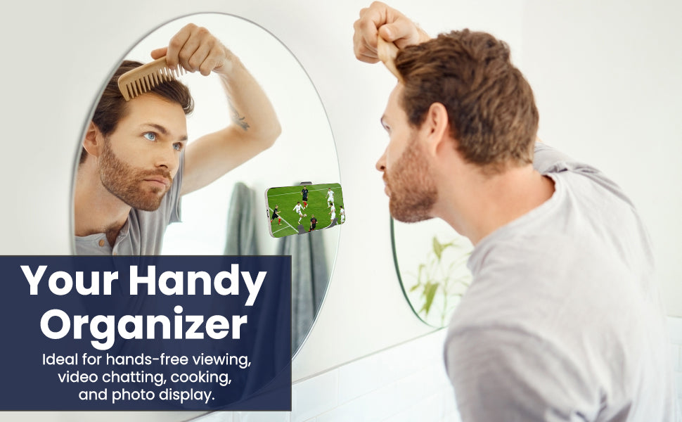 Wall Mount Bathroom Kitchen Cell Phone Holder, Mirror Cellphone Stand Adhesive Remote Control | Eye Glasses | Smartphone | Keys | Compatible with iPhone iPad Apple TV ,Google Chromecast - 2 Pack