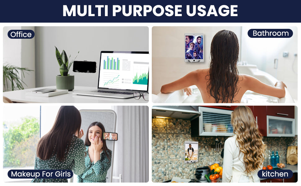 Wall Mount Bathroom Kitchen Cell Phone Holder, Mirror Cellphone Stand Adhesive Remote Control | Eye Glasses | Smartphone | Keys | Compatible with iPhone iPad Apple TV ,Google Chromecast - 2 Pack