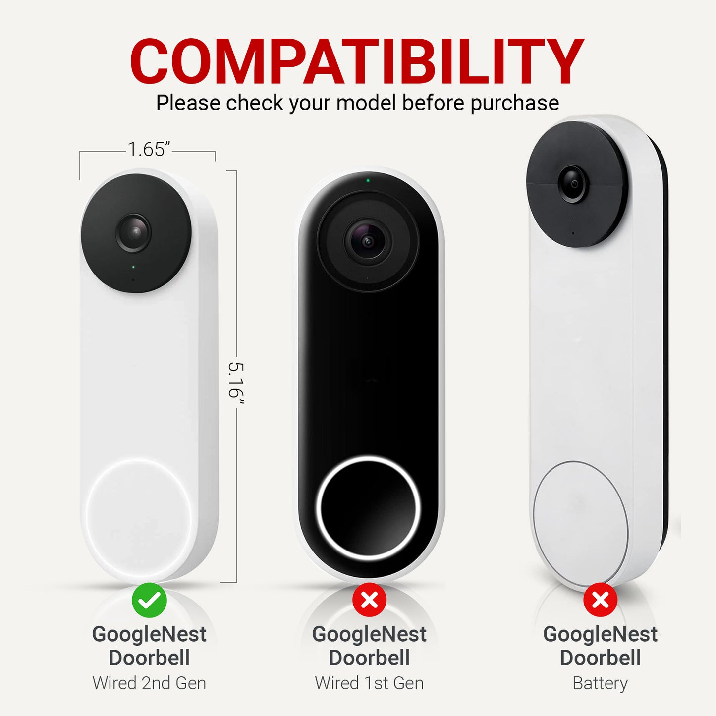 Non-Adhesive Wall Plate for Google Nest Video Doorbell Wired 2nd Generation