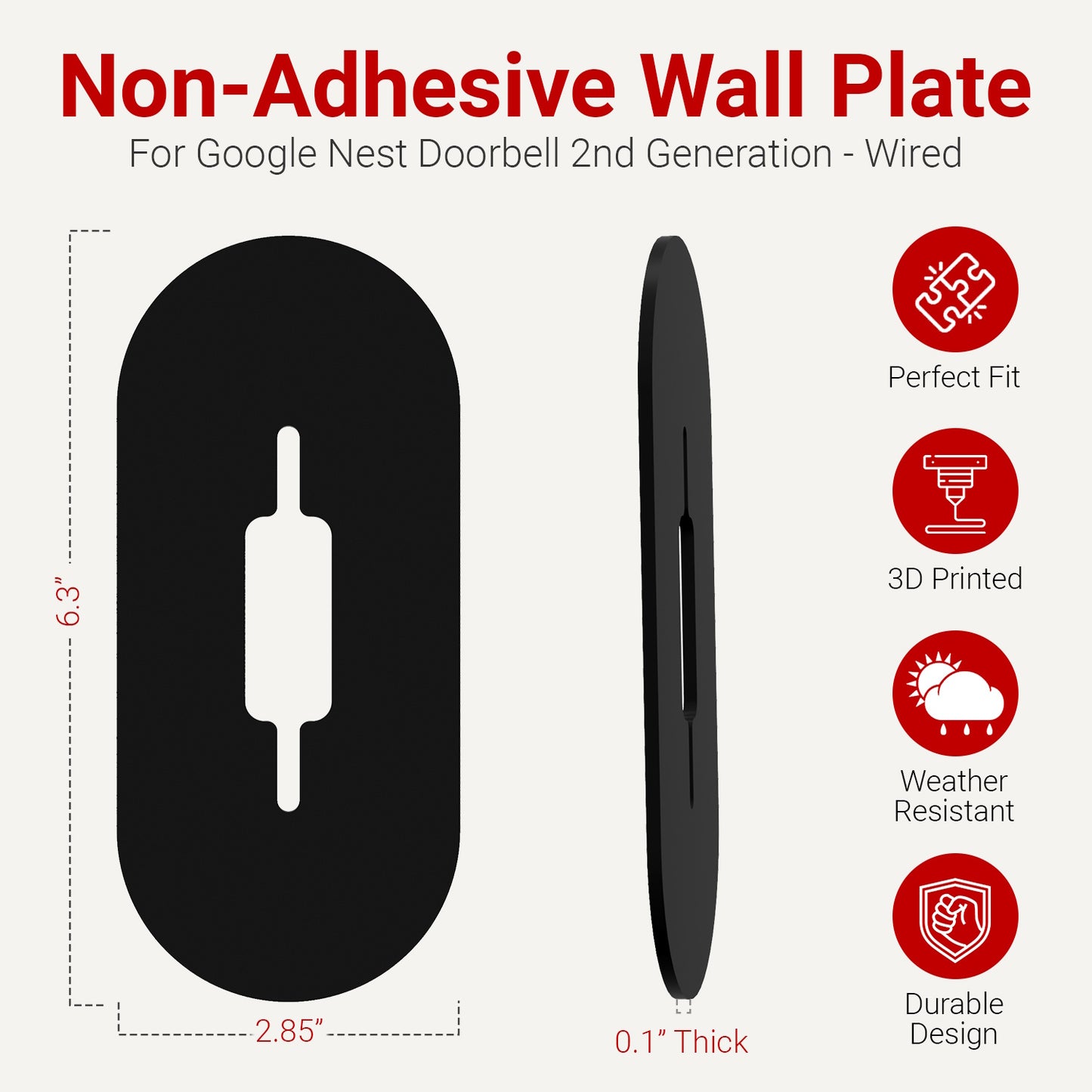 Non-Adhesive Wall Plate for Google Nest Video Doorbell Wired 2nd Generation