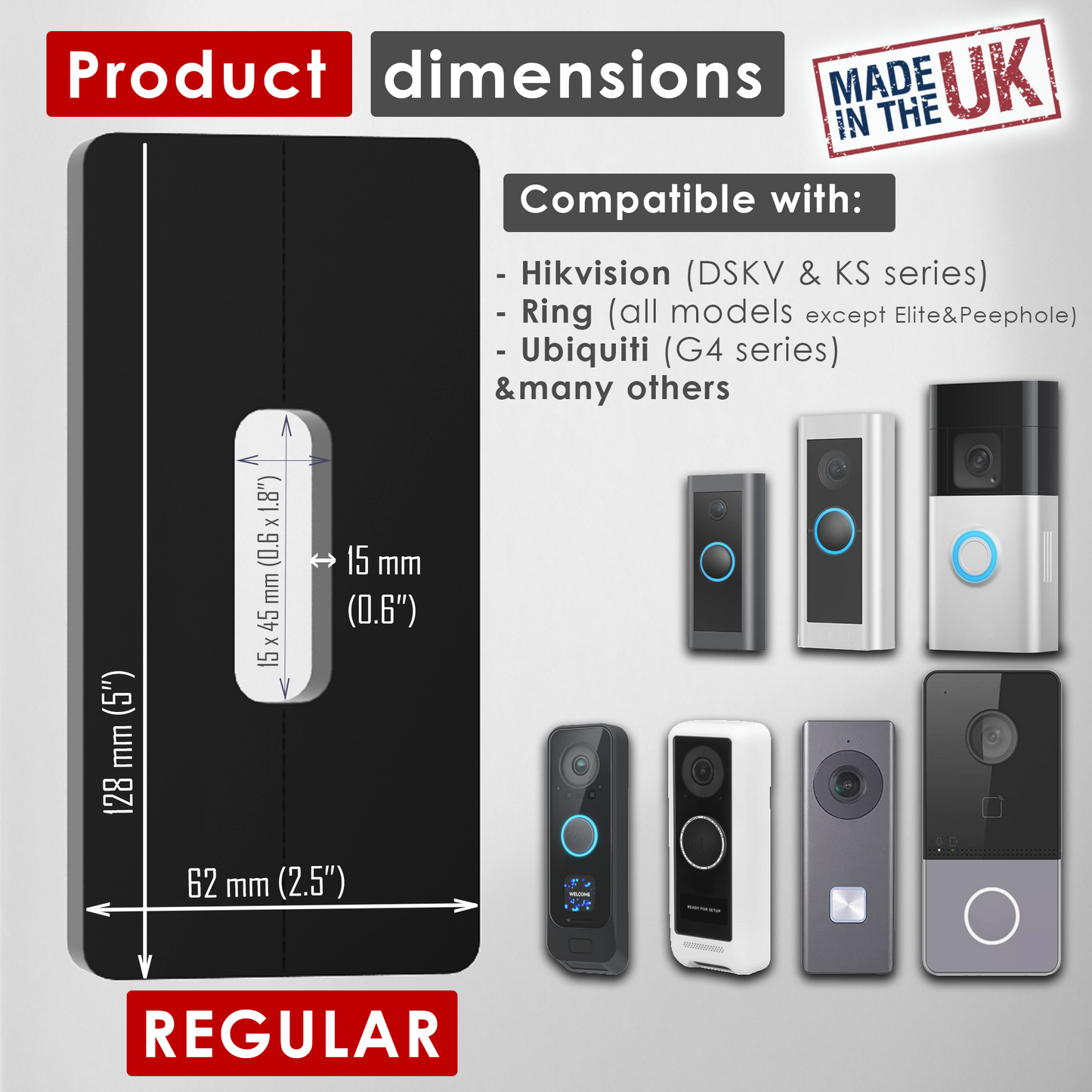 Universal No-Drill Sticky Wall Mount compatible with Hikvision Ubiquiti G4 Video Doorbell 2nd Gen, 3, 3 Plus, 4, Pro Pro 2, Wired or Battery Wireless Security Camera, & others Adhesive - REGULAR