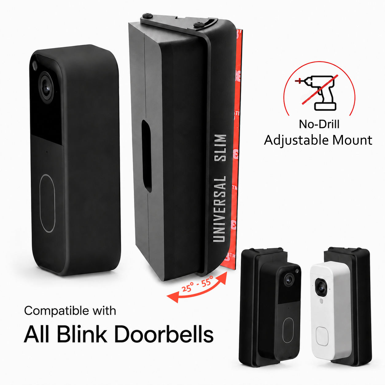 No-Drill Adjustable Angle Wedge Mount for All Blink Doorbells