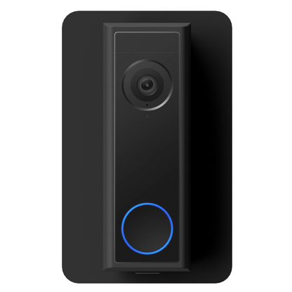Black acrylic wall plate behind a Eufy video doorbell