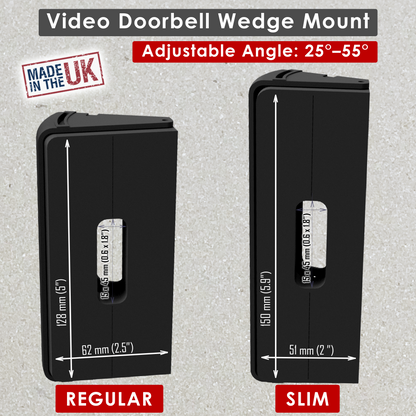 Regular and Slim wedge mount dimensions, adjustable angle 25 to 55 degrees