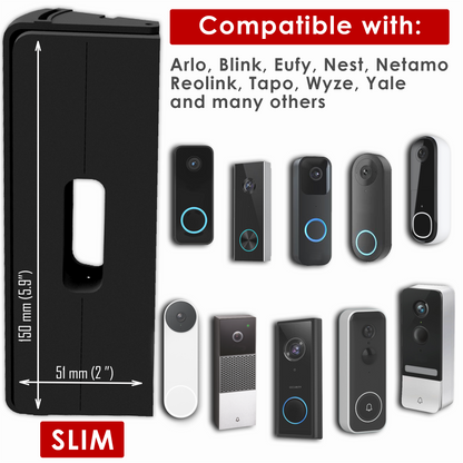 Slim wedge dimensions 150 by 51 mm, compatible with Arlo, Blink, Eufy, Nest, Reolink, Tapo and more