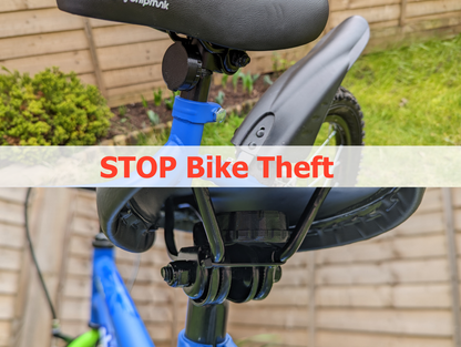 AirTag holder zip-tied under a bike saddle and to the frame to deter bike theft