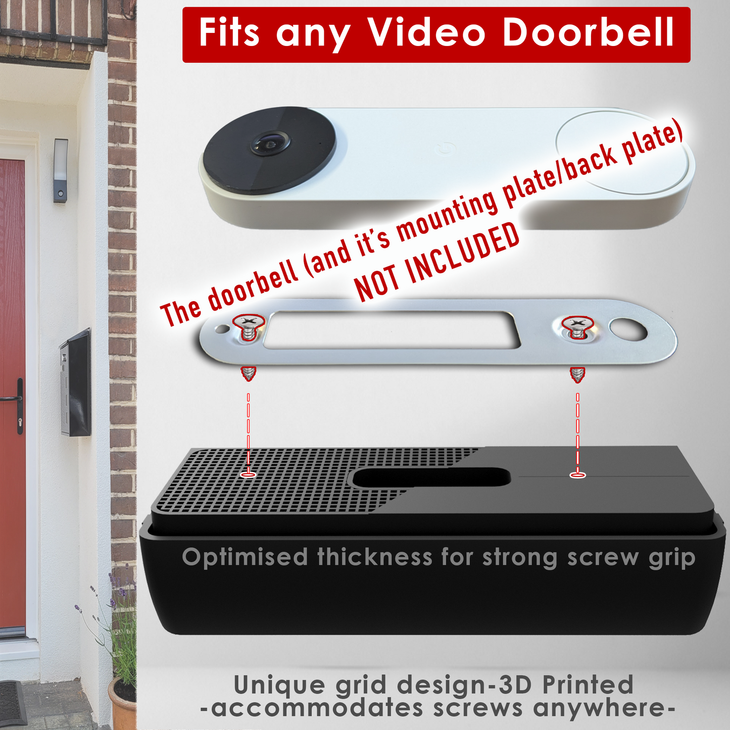 No-Drill Adjustable Angle Wedge Mount for All Eufy Doorbells