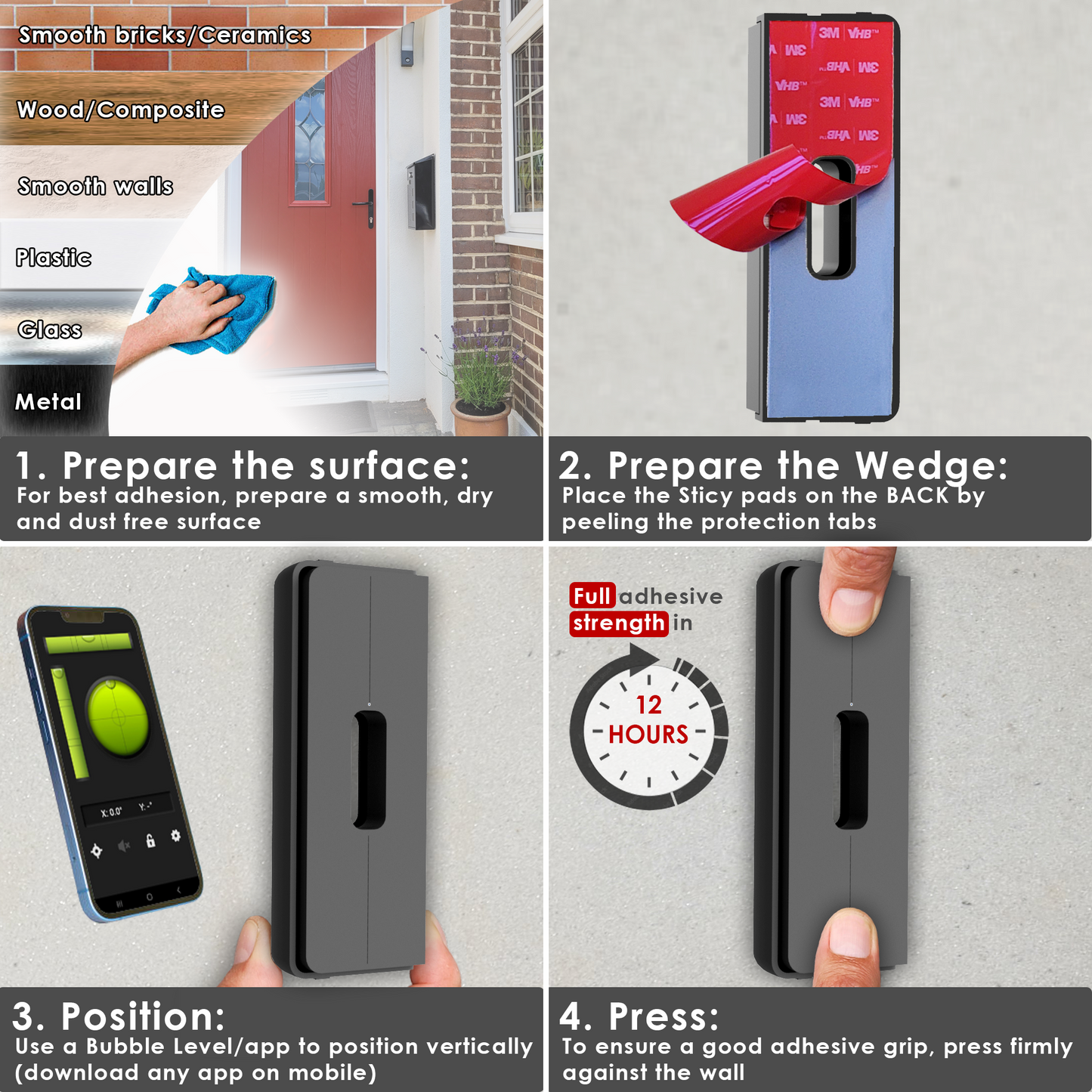 No-Drill Adjustable Angle Wedge Mount for All Eufy Doorbells