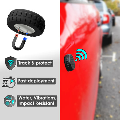 Slim AirTag holder magnet-mounted to a red car panel: track and protect, fast to fit, water and vibration resistant