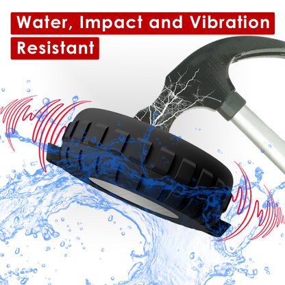 Supreme AirTag holder shown as water, impact and vibration resistant, with a hammer strike and splashing water