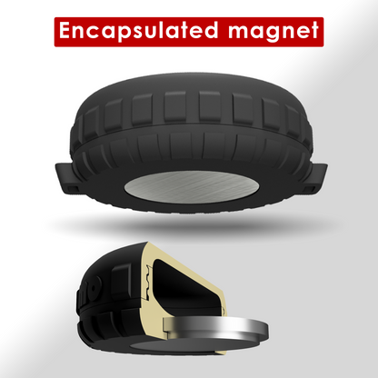 Cutaway of the Supreme AirTag holder showing the magnet encapsulated in plastic