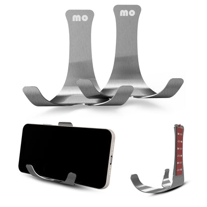 Adhesive Wall Mount Holder for Phones, Remotes, Glasses & Keys – Stainless Steel (2 Pack)