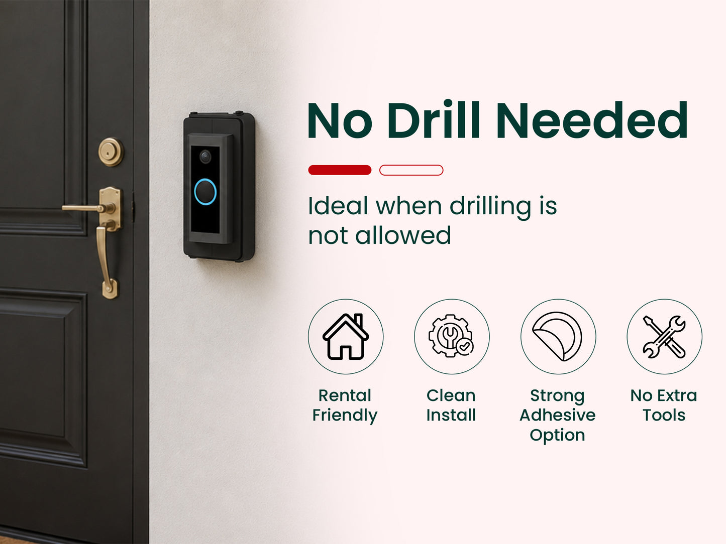 No-Drill Adjustable Angle Wedge Mount for All Ring Doorbells