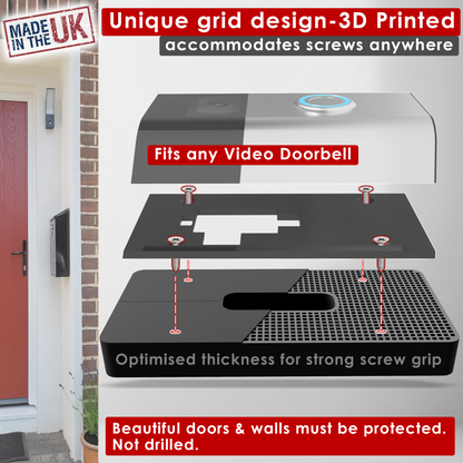 Grid design on the plate lets the doorbell screws go anywhere, so it fits any video doorbell