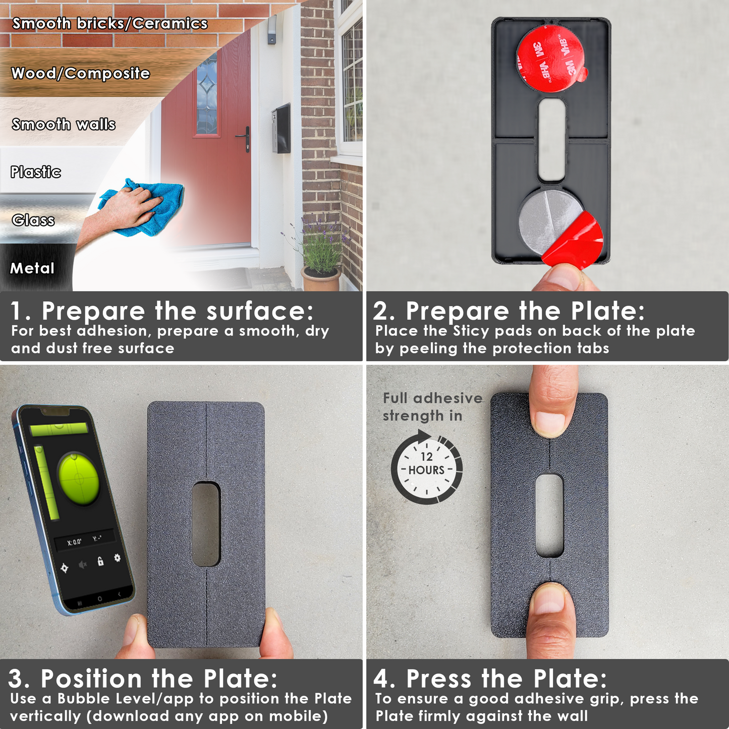 No-Drill Adhesive Mount for All Ring Doorbells – Sticks On, No Wall Holes or Damage