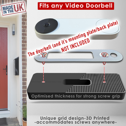 Grid design lets the doorbell screws go anywhere; the doorbell and its back plate are not included