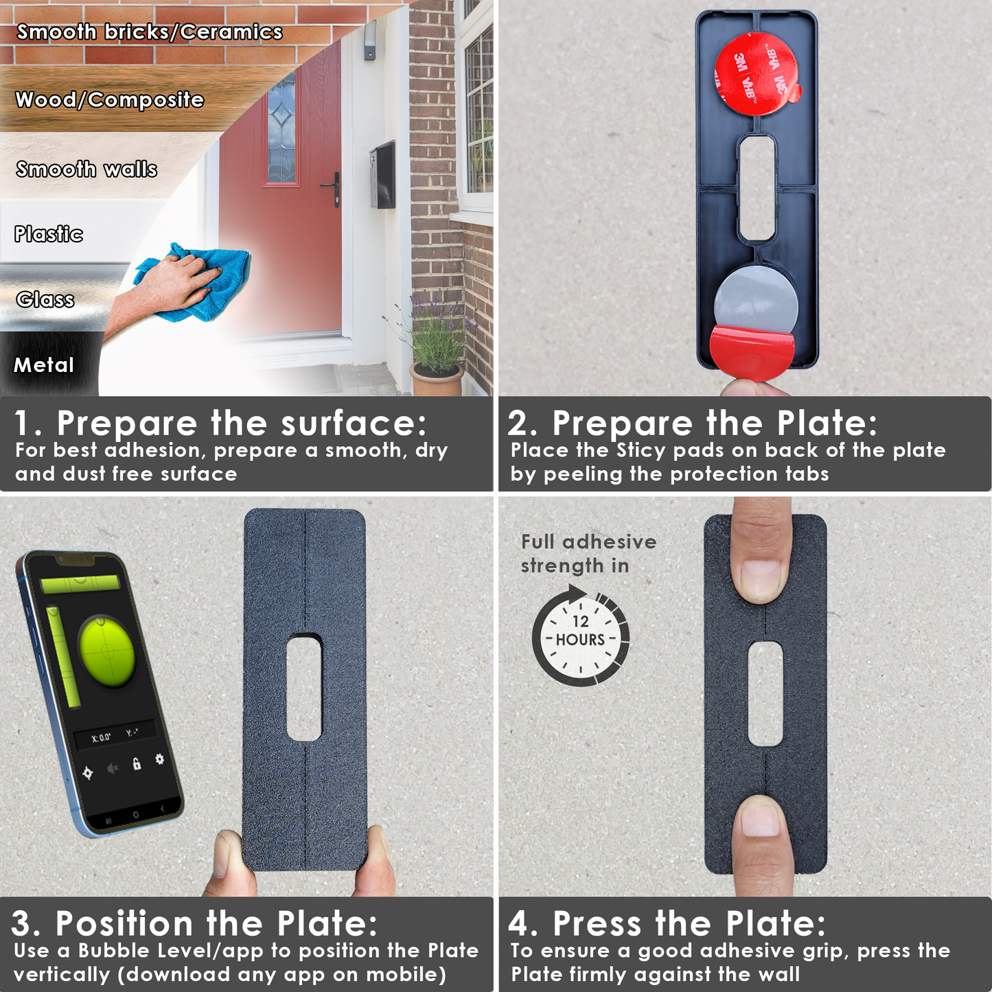 No-Drill Adhesive Mount for All Eufy Doorbells – Sticks On, No Wall Holes or Damage