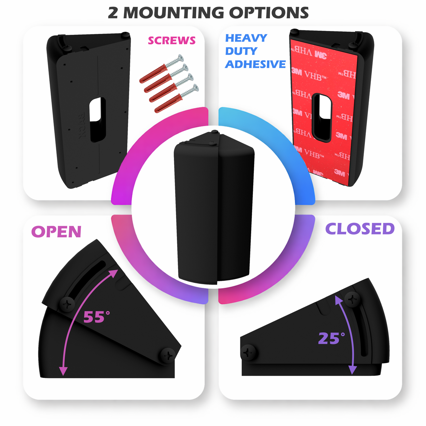 No-Drill Adjustable Angle Wedge Mount for All Ring Doorbells