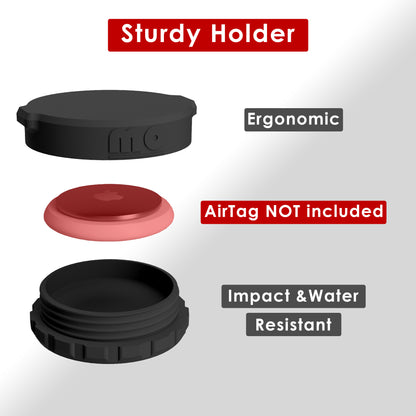Exploded view of the Basic holder: lid, AirTag recess (AirTag not included) and base
