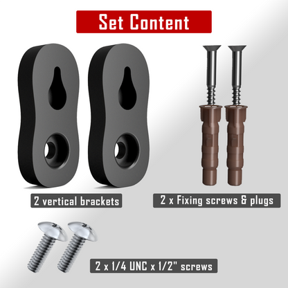 Set contents: 2 vertical brackets, 2 quarter-inch UNC screws and 2 fixing screws with plugs