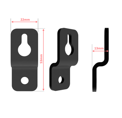 Steel bracket dimensions: 53 mm tall, 22 mm wide, 13 mm offset